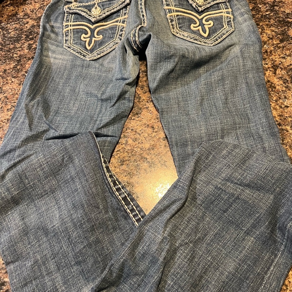 Rock Revival Blue Denim with Black Leather Patch